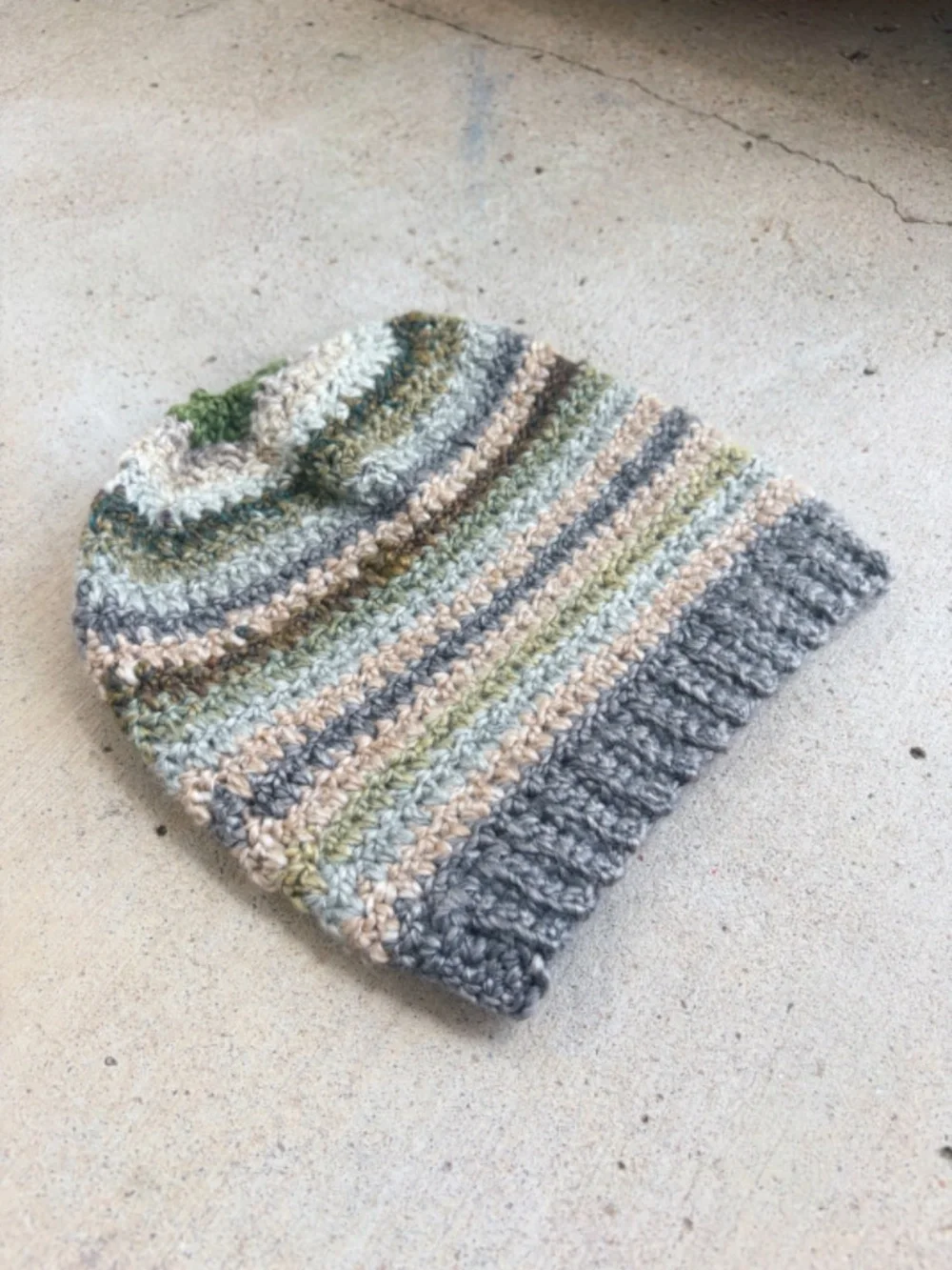 Handmade Crocheted Slouchy Beanie in Beige, Grey, Green, Blue, and Brown